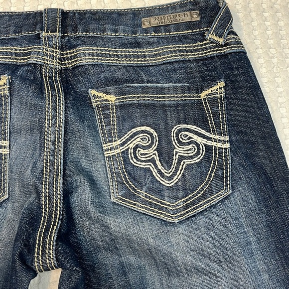 Bebock for Express Blue Denim Low Rise Boot Cut Jeans Women's Sz 6L - Picture 12 of 15